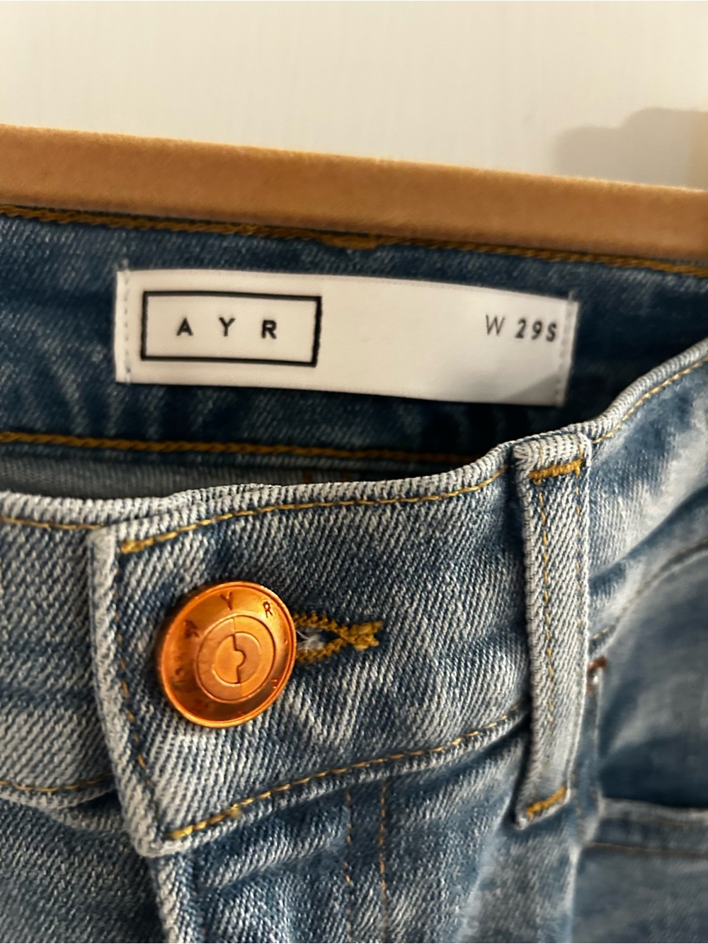 AYR Light Wash Denim Jeans with Copper-Tone Button